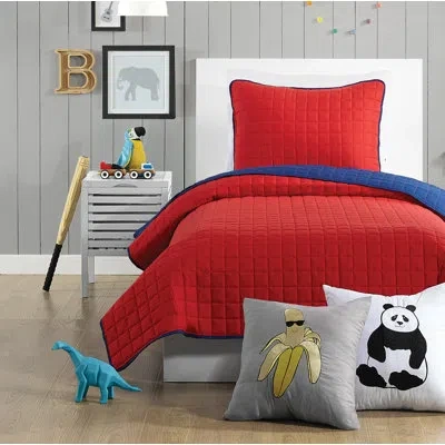 Urban Playground Ayer Solid Red/blue Microfiber Reversible Quilt Set In Blue;red