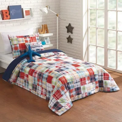 Urban Playground Bryce Patchwork Plaid Twin 4-piece Reversible Comforter Set In Orange