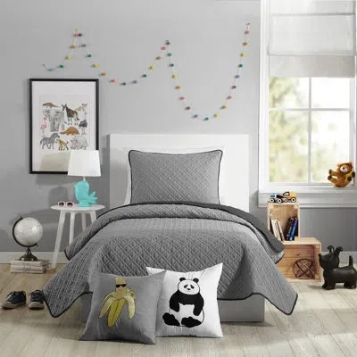 Urban Playground Corbin And Angelietta Solid Microfiber Reversible Quilt Set In Gray
