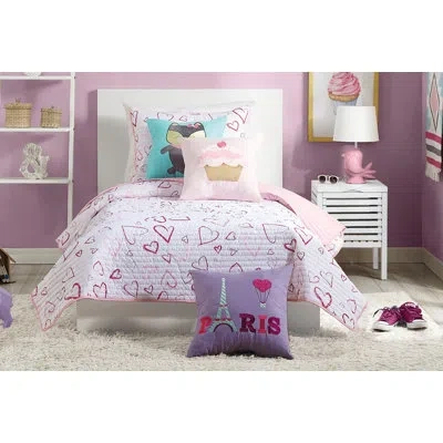 Urban Playground Desiree Hearts Pink Reversible Quilt Set