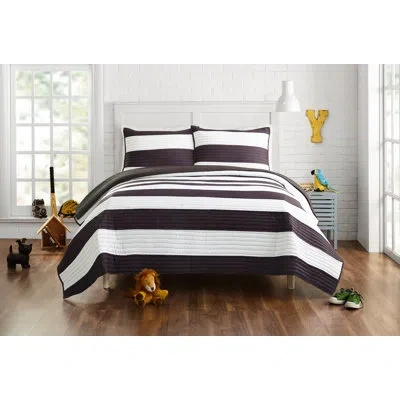 Urban Playground Lavelle Black/white Stripe Reversible Microfiber Quilt Set