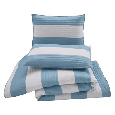 Urban Playground Lavelle Blue/white Stripe Reversible Microfiber Quilt Set In Blue;white