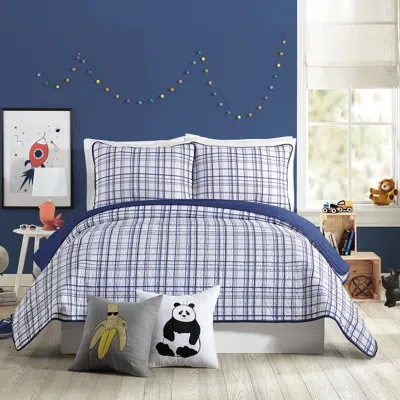 Urban Playground Marquis Plaid Reversible Microfiber Quilt Set In Navy Blue,white