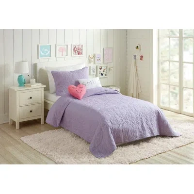 Urban Playground Purple Stitched Heart 4-piece 100% Cotton Twin Quilt Set