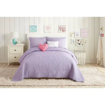 Urban Playground Purple Stitched Heart 5-piece 100% Cotton Full/queen Quilt Set