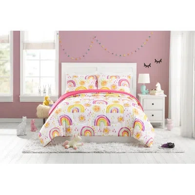 Urban Playground Rainbow & Suns Pink Reversible Microfiber Comforter Set