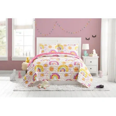 Urban Playground Rainbow & Suns Pink Reversible Microfiber Quilt Set