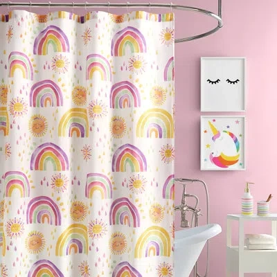 Urban Playground Rainbow And Suns Shower Curtain In White;pink;purple