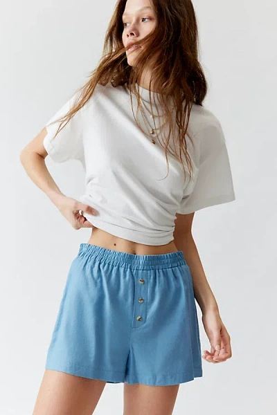 Urban Renewal Made In La Ecovero️ Linen Button Front Boxer Short In Light Blue, Women's At Urban Outfitters