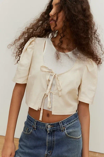 Urban Renewal Made In La Ecovero️ Linen Double Tie Top In Cream, Women's At Urban Outfitters