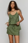 Urban Renewal Made In La Ecovero️ Linen Drawstring Micro Mini Skirt In Green, Women's At Urban Outfitters