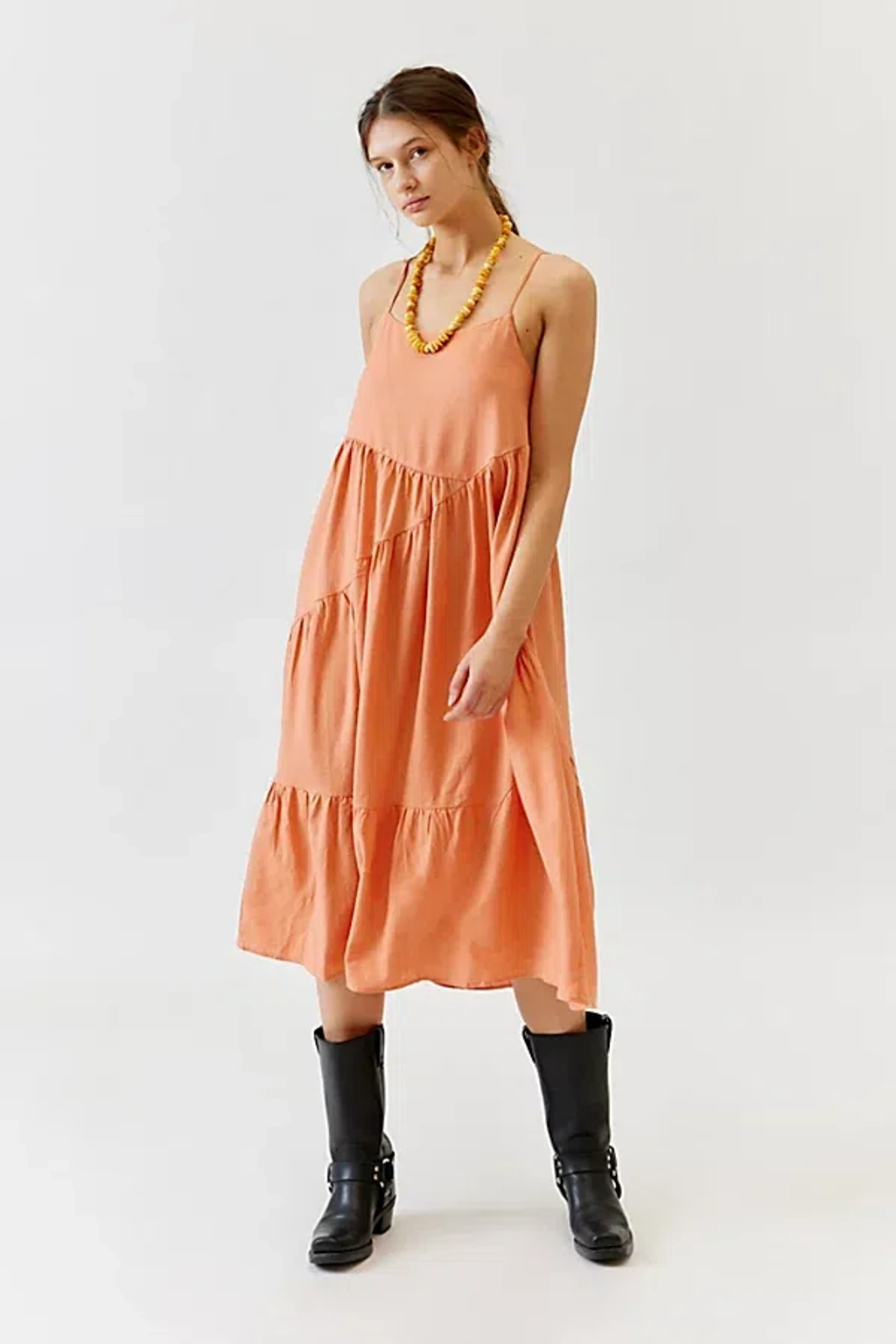 Urban Renewal Made In La Ecovero Linen Seamed Midi Dress In Peach At Urban  Outfitters | ModeSens