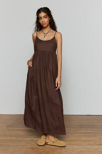 Urban Renewal Made In La Ecovero️ Linen Simplistic Maxi Dress In Brown At Urban Outfitters