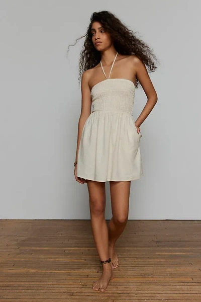 Urban Renewal Made In La Ecovero️ Linen Smocked Halter Mini Dress In Cream At Urban Outfitters