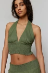 Urban Renewal Made In La Ecovero️ Linen Smocked Halter Top In Green At Urban Outfitters
