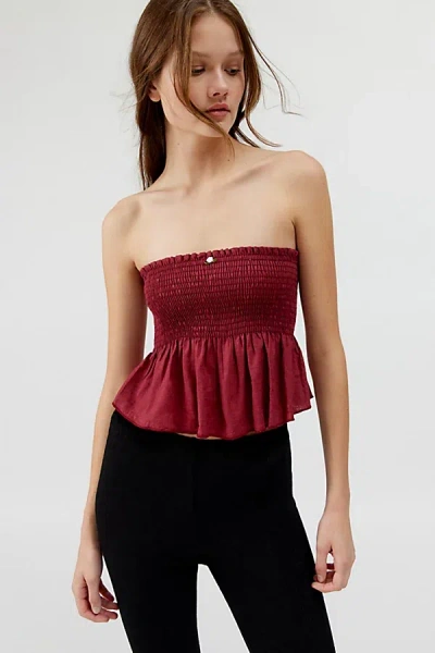 Urban Renewal Made In La Ecovero️ Linen Smocked Tube Top In Red, Women's At Urban Outfitters