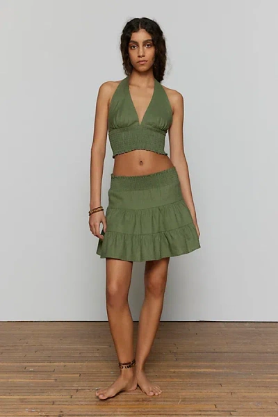 Urban Renewal Made In La Ecovero️ Linen Tiered Mini Skirt In Green, Women's At Urban Outfitters