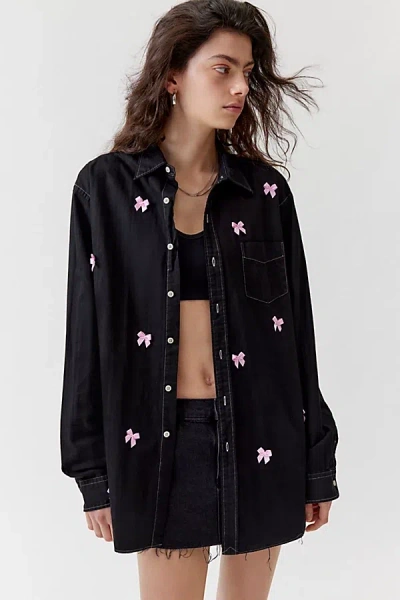 Urban Renewal Remade Allover Bow Button-down Shirt In Black, Women's At Urban Outfitters