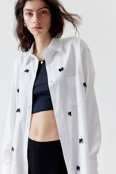 Urban Renewal Remade Allover Bow Button-down Shirt In White, Women's At Urban Outfitters