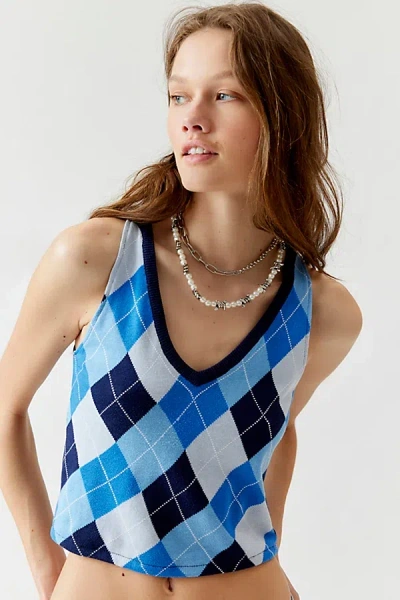 Urban Renewal Remade Argyle Cropped Tank Top In Blue, Women's At Urban Outfitters