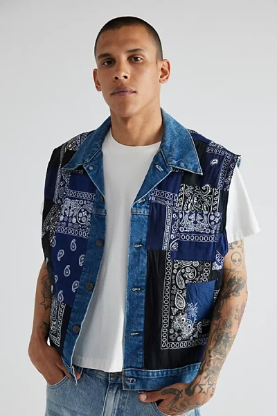 Urban Renewal Remade Bandana Patch Vest Jacket In Assorted Cool Tones, Men's At Urban Outfitters In Blue