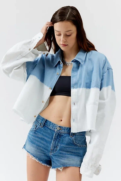 Urban Renewal Remade Bleach Dip Cropped Chambray Button-down Shirt In Vintage Denim Light, Women's At Urban Outfit