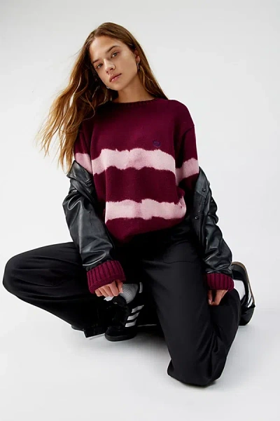 Urban Renewal Remade Bleached Striped Sweater In Maroon, Women's At Urban Outfitters In Burgundy