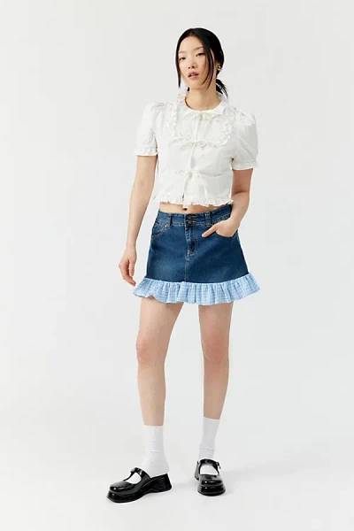 Urban Renewal Remade Checkered Ruffle Denim Mini Skirt In Assorted, Women's At Urban Outfitters
