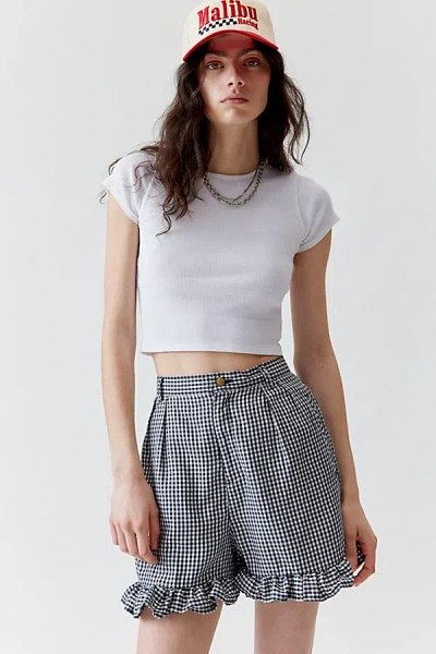 Urban Renewal Remade Checkered Ruffle Short In Neutral, Women's At Urban Outfitters