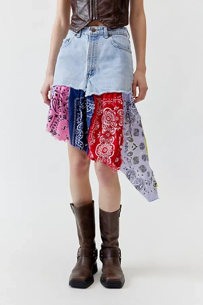 Urban Renewal Remade Denim Bandana Hem Midi Skirt In Vintage Denim Medium, Women's At Urban Outfitters