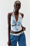 URBAN RENEWAL REMADE MUSIC TEE HALTER TOP IN BLUE, WOMEN'S AT URBAN OUTFITTERS