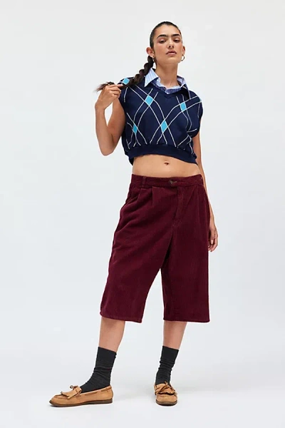 Urban Renewal Remade Overdye Corduroy Jort In Dark Red, Women's At Urban Outfitters