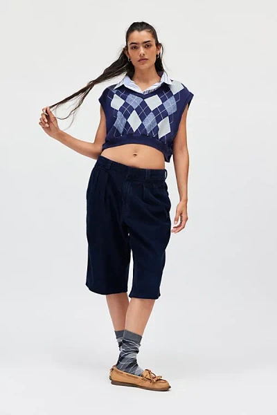 Urban Renewal Remade Overdye Corduroy Jort In Navy, Women's At Urban Outfitters