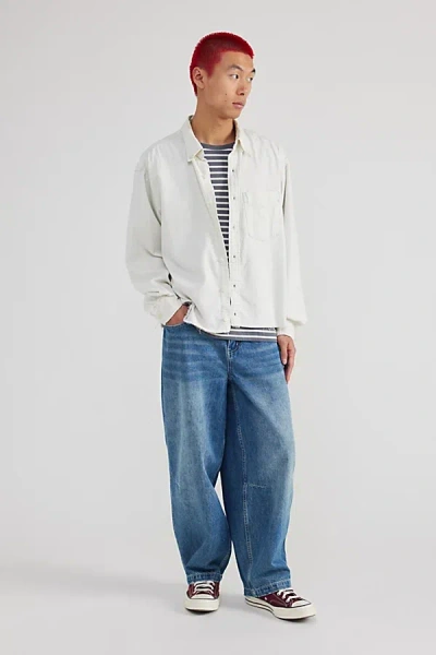 Urban Renewal Remade Overdyed Cropped Chambray Button-down Shirt In White, Men's At Urban Outfitters