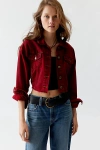 Urban Renewal Remade Overdyed Cropped Y2k Denim Jacket In Red, Women's At Urban Outfitters
