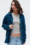Urban Renewal Remade Overdyed Flannel Shirt In Blue Sea, Women's At Urban Outfitters