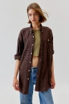 Urban Renewal Remade Overdyed Flannel Shirt In Brown, Women's At Urban Outfitters