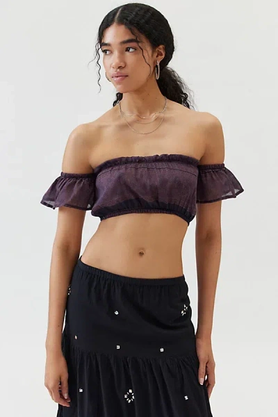 Urban Renewal Remade Overdyed Gauze Off-the-shoulder Cropped Top In Purple, Women's At Urban Outfitters