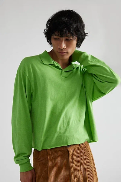 Urban Renewal Remade Overdyed Deadstock Long Sleeve Crop Polo Shirt In Titanite, Men's At Urban Outfitters