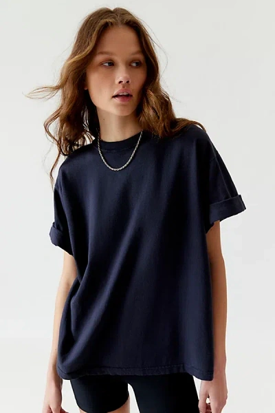 Urban Renewal Remade Overdyed Rolled Sleeve Boxy Tee In Black, Women's At Urban Outfitters In Blue