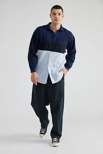 Urban Renewal Remade Overdyed Spliced Rugby Button-down Shirt In Blue, Men's At Urban Outfitters