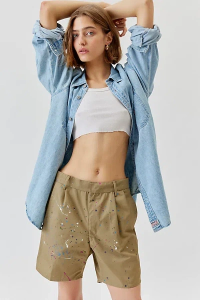 Urban Renewal Remade Paint Splatter Chino Short In Khaki, Women's At Urban Outfitters In Multi