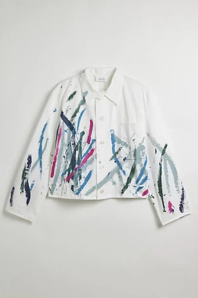 Urban Renewal Remade Painted Chore Jacket In White, Men's At Urban Outfitters