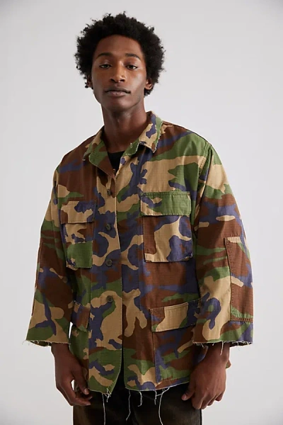 Urban Renewal Remade Raw Edge Camo Jacket In Green, Men's At Urban Outfitters