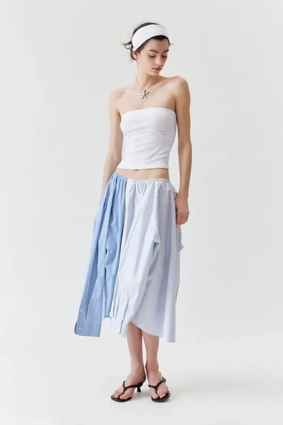 Urban Renewal Remade Shirting Midi Skirt In Blue, Women's At Urban Outfitters