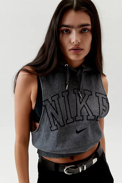 Urban Renewal Remade Sleeveless Cropped Branded Hoodie Sweatshirt In Blue, Women's At Urban Outfitters