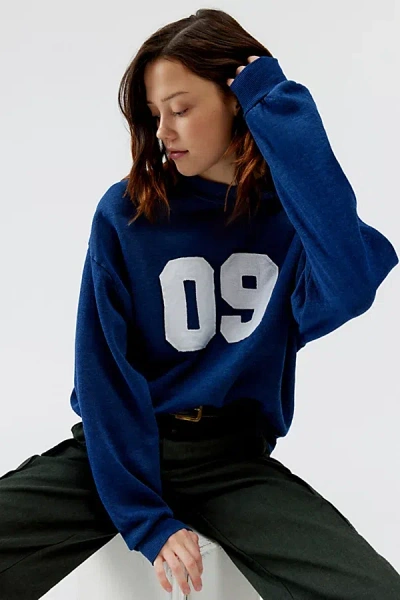 Urban Renewal Remade Sporty Number Sweatshirt In Navy, Women's At Urban Outfitters In Blue