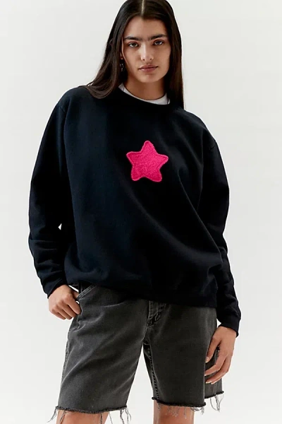 Urban Renewal Remade Star Patch Sweatshirt In Black, Women's At Urban Outfitters