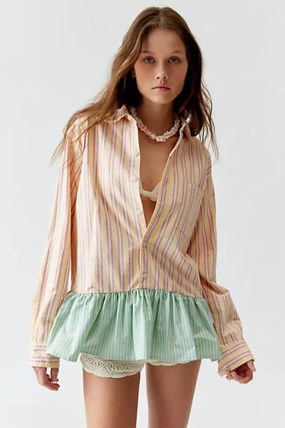 Urban Renewal Remade Stripe Ruffle Hem Button-down Shirt, Women's At Urban Outfitters In Multicolor