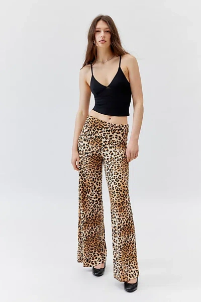 Urban Renewal Remnants Animal Print Foldover Lounge Puddle Pant In Brown At Urban Outfitters
